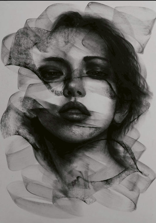 Charcoal Portrait Artwork　Holding Nothing Back